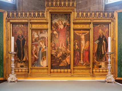 Altar reredos in chapel of Saint Saviour, Norwich Cathedral, Norfolk, England, UK
