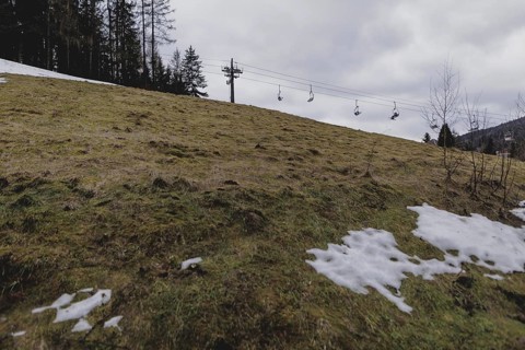 A chairlift, photographed on a ski slope in the Jizera Mountains ski resort near Albrechtice v