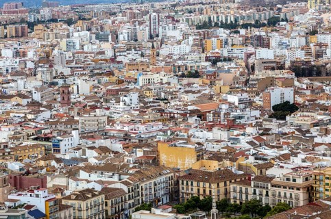 Cityscape view go high density buildings in city centre of Malaga, Spain, Europe
