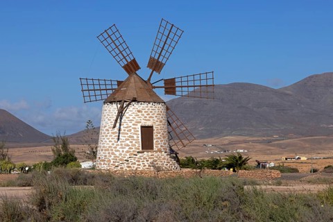 Molino de Tefia, windmill near Tefia, windmill with 6 blades, Canary Islands, Fuerteventura, Spain,