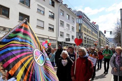 Lateral thinker demonstration in Stuttgart. The motto of the demonstration was Fundamental rights