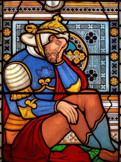 Victorian 19th century stained glass window, Lawshall church, Suffolk, England, UK by Horwood Bros,