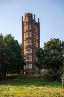 Freston Tower, a six-storey red brick Tudor folly built in 1570s, near Ipswich, Suffolk, England,