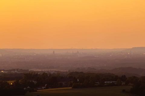 View of the Elbe valley towards Dresden from Koenigstein Fortress, Koenigstein, Saxony, Germany,
