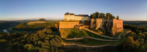 Aerial view of Koenigstein Fortress in Saxon Switzerland, Koenigstein, Saxony, Germany, Europe