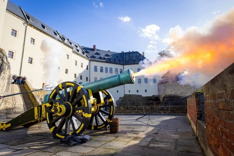 Koenigstein Fortress in Saxon Switzerland. A cannon belonging to the Koenigstein Fortress, built in