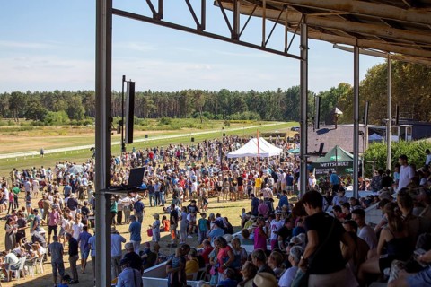 Race day at the racecourse in Hassloch, Palatinate. An estimated 3, 000 to 4, 000 spectators were