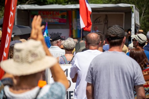 Peace demonstration in front of Ramstein Air Base against war and armament and in favour of