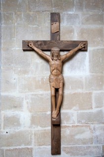 Interior of the priory church at Edington, Wiltshire, England, UK, Jesus Christ crucifix by Thomas