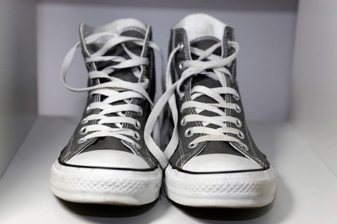 Grey Chucks on a shelf