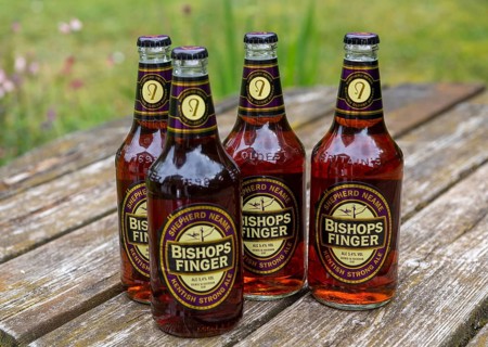 Four bottles of Bishops Finger Kentish strong ale brewed by Shepherd Neame, UK 5.4% alcohol content