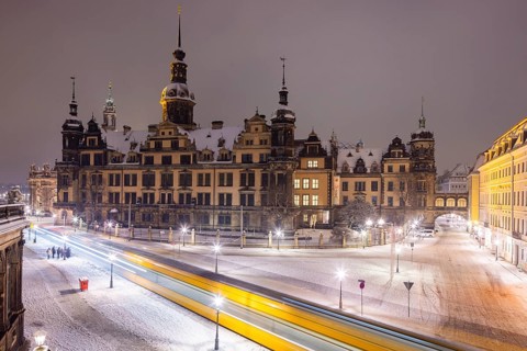 Dresden's Old Town with its historic buildings. Residential Palace in Sophienstrasse, Dresden,