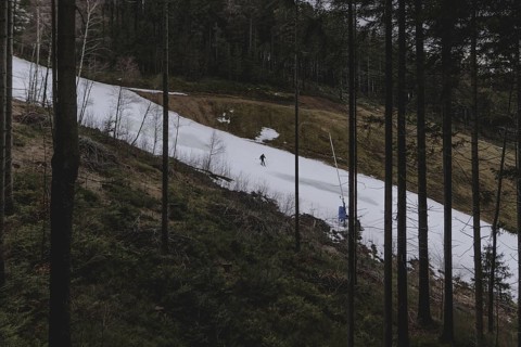 A skier on a ski slope in the Jizera Mountains ski resort near Albrechtice v Jizerskych Horach, 05