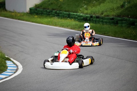 Kart driver on the Walldorf kart track, Baden-Wuerttemberg