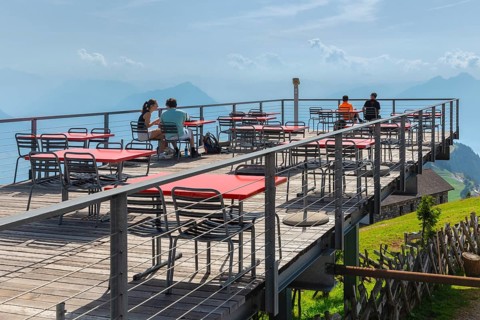 Sun terrace on the Rigi-Kulm, Lake Lucerne, Canton Lucerne, Switzerland, Rigi, Schwyz, Switzerland,