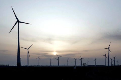 Windmills in a wind farm, Nauen, 03/03/2021