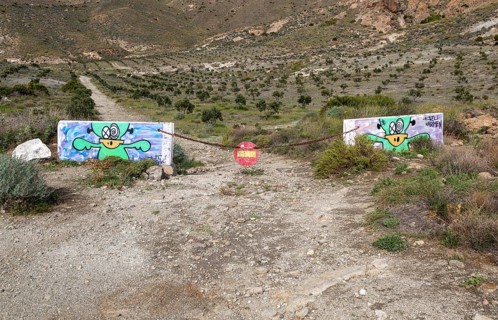 Old road now closed on route to Cala de San Pedro, Cabo de Gata Natural Park, Almeria, Spain,