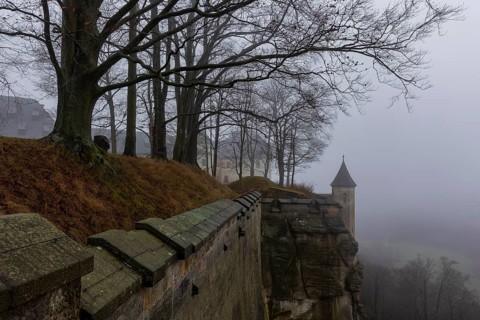 Winter atmosphere at the mountain fortress, Koenigstein, Saxony, Germany, Europe