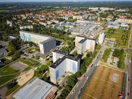 GDR prefabricated buildings in the centre of Hoyerswerda, Hoyerswerda, Saxony, Germany, Europe