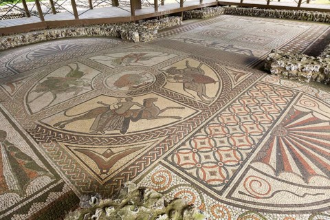 Roman mosaic at Littlecote House Hotel, Hungerford, Berkshire, England, UK