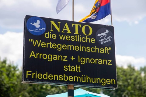 Peace demonstration in front of Ramstein Air Base against war and armament and in favour of