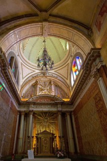 Ornately decorated interior of the 17th century church of Igreja de Santiago, Tavira, Algarve,