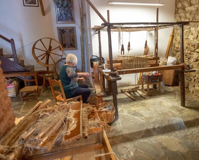 Traditional wool weaving craft workshop display and exhibition in village of Mertola, Baixo