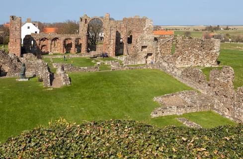 Ruins of Lindisfarne priory Holy Island, Northumberland, England, UK