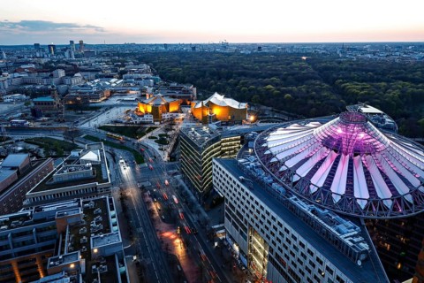 Potsdamer Platz with the Sony Center and the Berlin Philharmonic Hall, Berlin, 20/04/2021