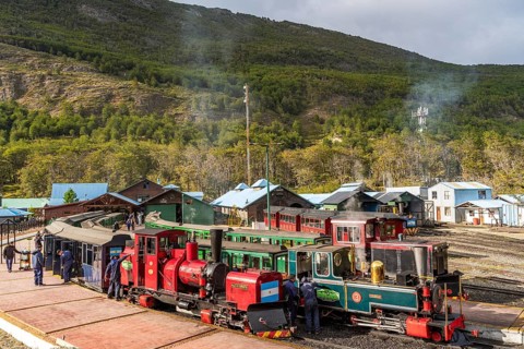 Steam locomotives and carriages of the historic convict railway Train to the End of the World,