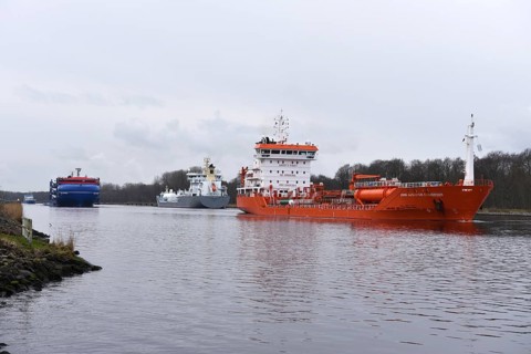 Tanker John Augustus Essberger in the Kiel Canal, Kiel Canal, Schleswig-Holstein, Germany, Europe