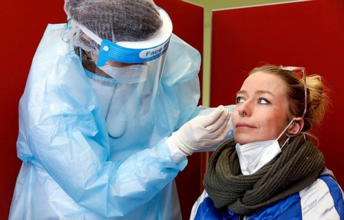 A woman is tested in a Corona rapid test centre, Eberswalde, 17.03.2021