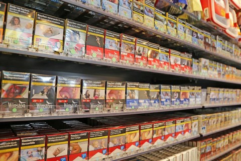 Cigarettes and tobacco products in a shop