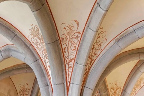 Ceiling with floral frescoes, Bebenhausen Cistercian Monastery, Tuebingen, Baden-Wuerttemberg,