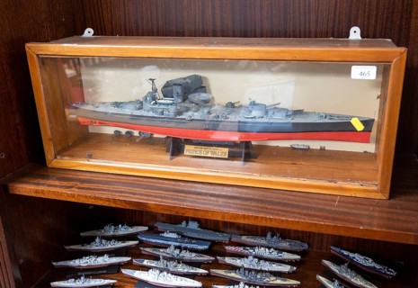 Model of battleship HMS Prince of Wales auction room, England, UK