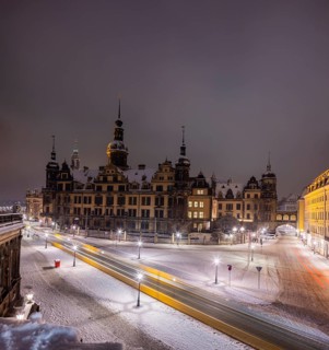 Dresden's Old Town with its historic buildings. Residential Palace in Sophienstrasse, Dresden,