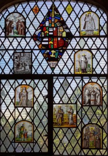 Farleigh Hungerford castle, Somerset, England, UK stained glass in chapel