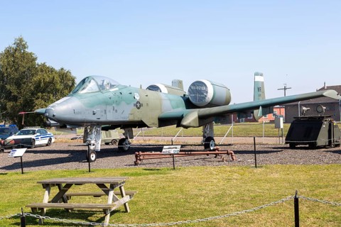 Fairchild Republic A-10A Thunderbolt 11 fighter plane, Bentwaters Cold War museum, Suffolk,