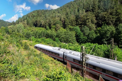 ICE (Intercity Express) in the Palatinate Forest. The train is on its way from Frankfurt to Paris.