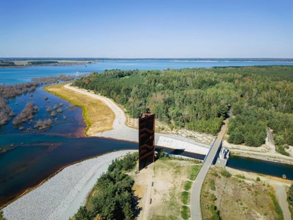 The 30 metre high landmark of the Lusatian Lakeland, the so-called Rusty Nail, was built at the