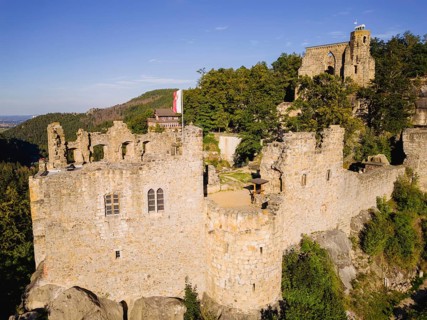 Oybin castle and monastery ruins in the Zittau Mountains, Oybin, Saxony, Germany, Europe