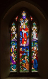 Stained glass window in church of Saint Margaret, Chilmark, Wiltshire, England, UK, Heaton, Butler