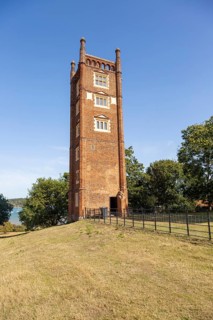 Freston Tower, a six-storey red brick Tudor folly built in 1570s, near Ipswich, Suffolk, England,