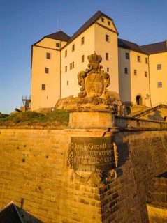 Aerial view of Koenigstein Fortress in Saxon Switzerland, Koenigstein, Saxony, Germany, Europe