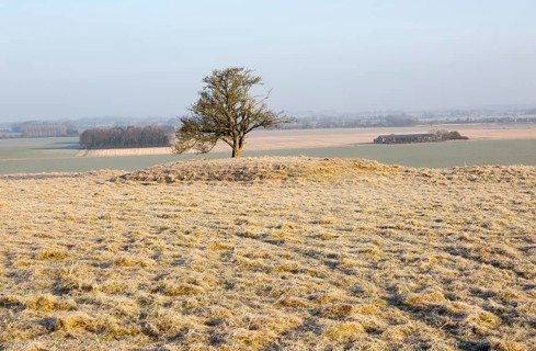 Bronze Age bowl barrow on Windmill Hill, a Neolithic causewayed enclosure, near Avebury, Wiltshire,