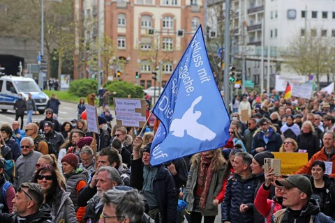 Lateral thinker demonstration in Stuttgart. The motto of the demonstration was Fundamental rights
