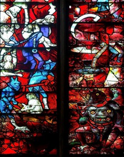 Ixteenth century stained glass windows inside church of Saint Mary, Fairford, Gloucestershire,