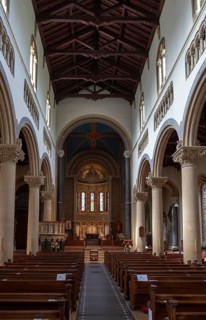 Interior Wilton Italianate church, Wiltshire, England, UK nave and view to apse mosaic by Gertrude