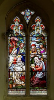 Stained glass window c 1882 Adoration of Magi, Great Bealings church, Suffolk, England, UK by Ward