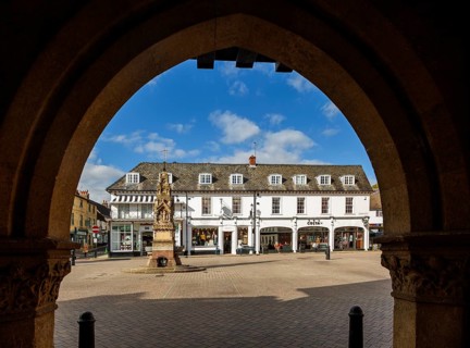 Historic buildings in the town Market Square, Saffron Walden, Essex, England, UK